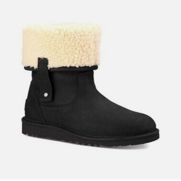UGG Shoes - UGGS Ugg Malindi Cuffable Cuff Black Leather Shearling Mid Calf Boots